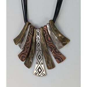 Vintage Chico's mixed metals +Leather necklace 16-20"Ethnic16-20" with extender